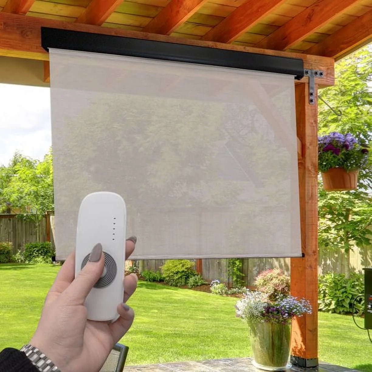 Keystone Fabrics Motorized PVC Outdoor Patio Sun Shade 10ft Wide (Dark Brown)