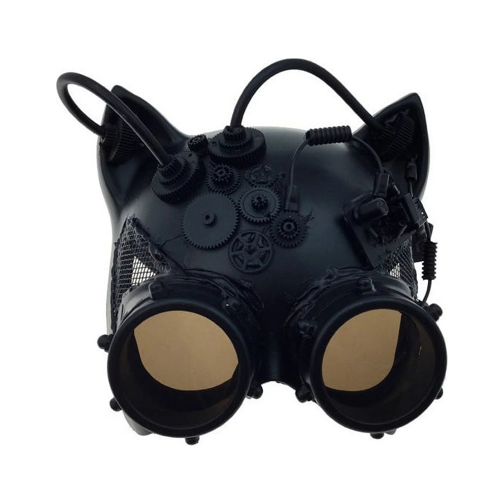 Kbw Black Steampunk Kitty Cat For Her Costume Half Mask with Goggles Masquerade