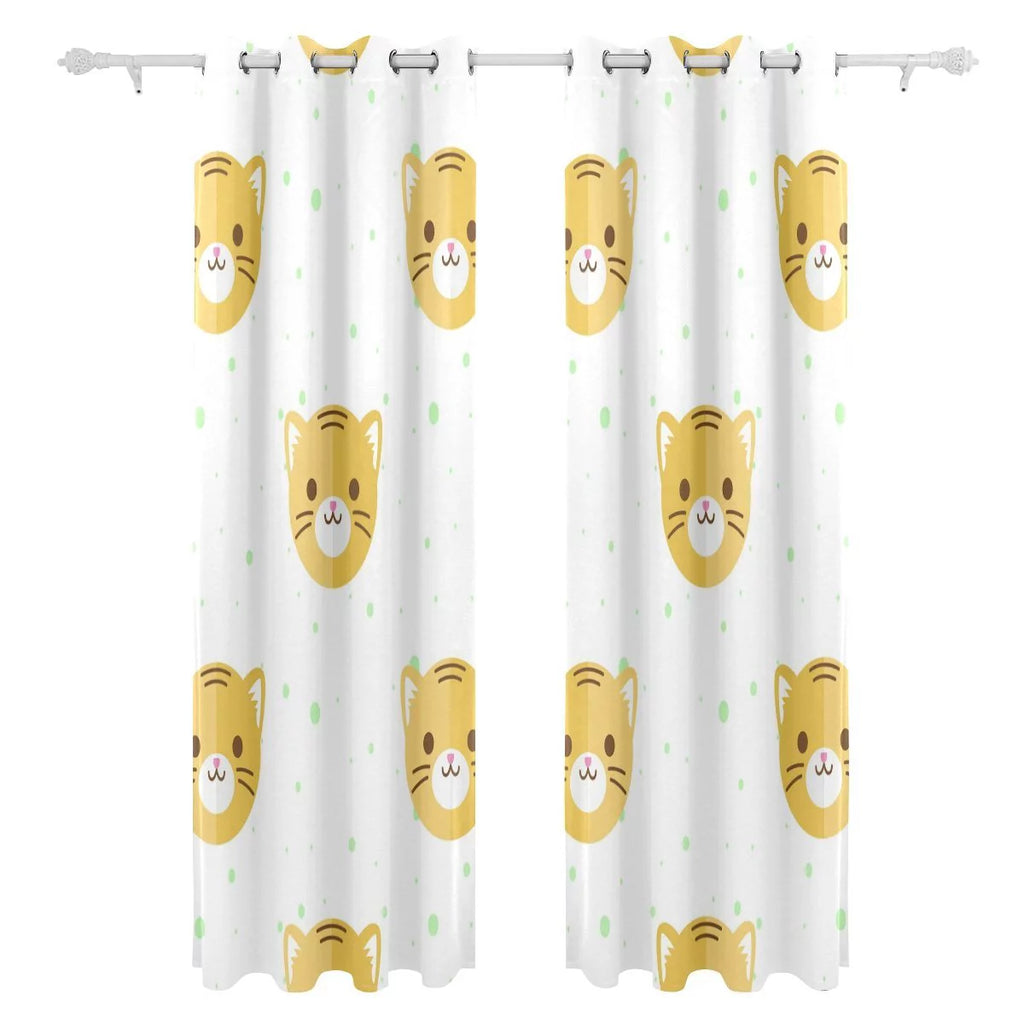 POPCreation Flat Cartoon Tiger Heads Pattern Window Curtain Blackout Curtains Darkening Thermal Blind Curtain for Bedroom Living Room,2 Panel (52Wx84L Inches)