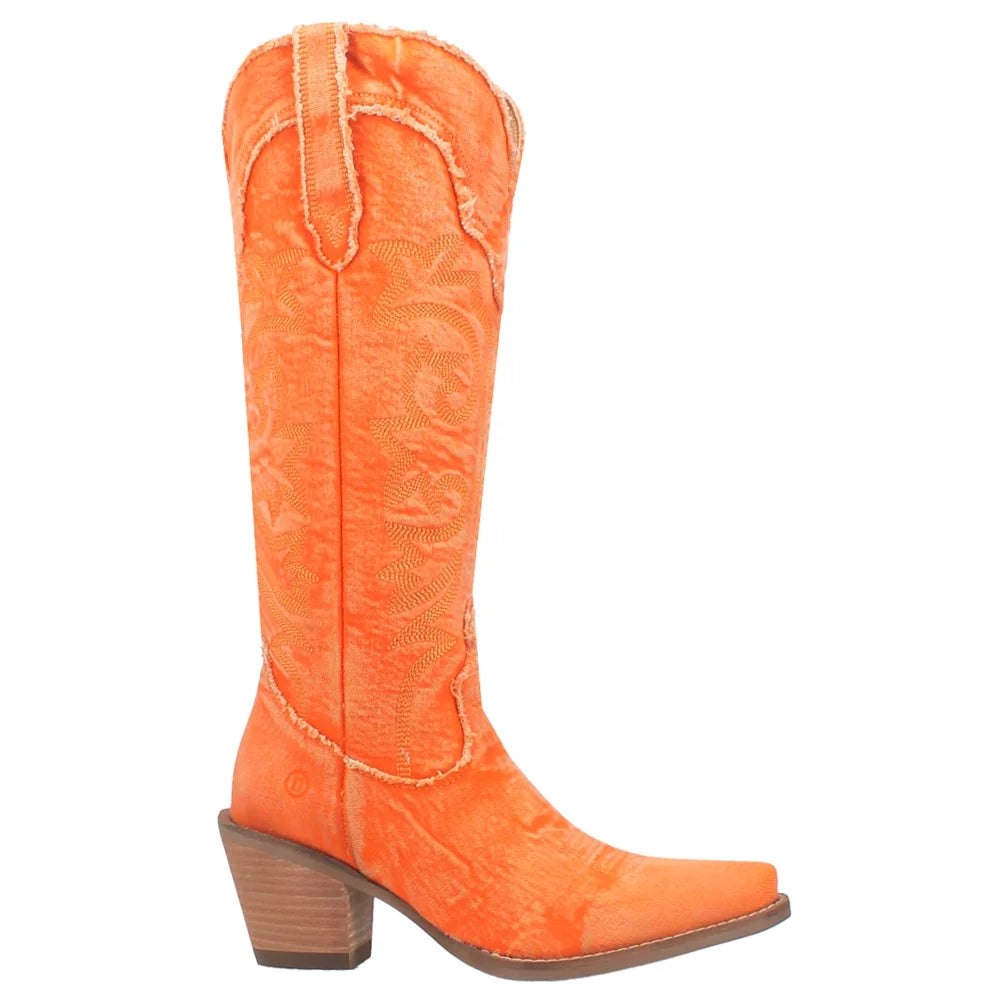 Dingo  Womens Texas Tornado Denim Snip Toe   Casual Boots   Knee High Mid Heel 2-3"