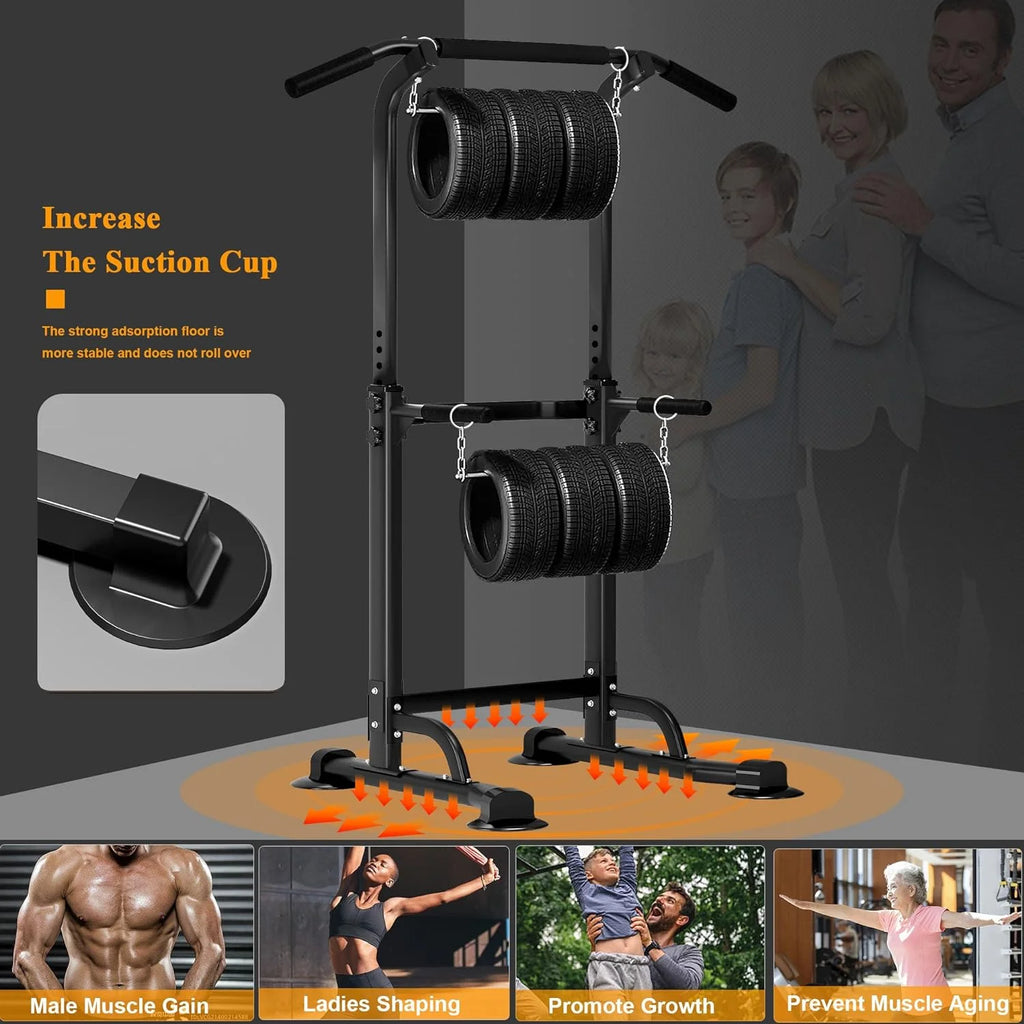 SOGES Power Tower Adjustable Height Workout Pull up and Dip Stand Station, Multi-Function Home and Gym, Black