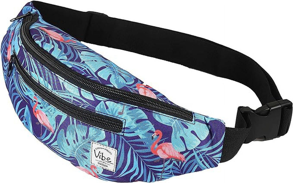 Vibe Festival Gear Fanny Pack for Men Women - Many Prints - Black Holographic Silver Gold Cute Waist Bag for Festival Rave Hiking Running Cycling