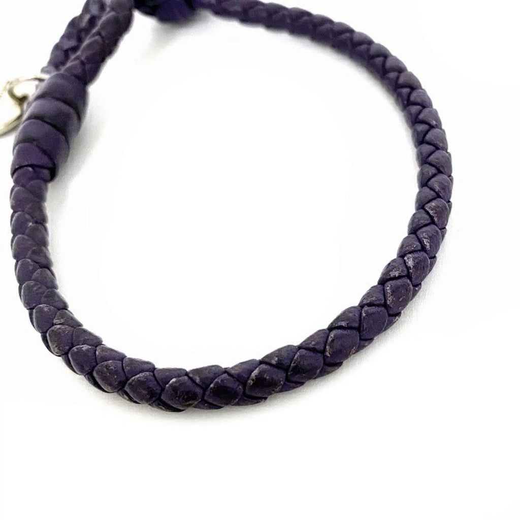 Used Bottega Veneta Ec-14203 Leather Charm Bracelet Purple,Silver (Fair)