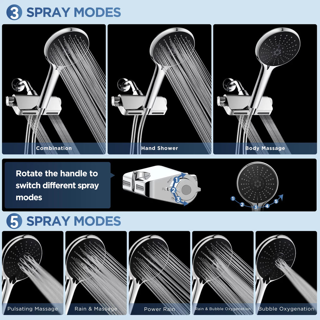 HOPOPRO 3 in 1 Filter Showerhead with Handheld Combo High Pressure SPA Shower System Massage Shower Head and 5 Modes Hand Held Shower Head