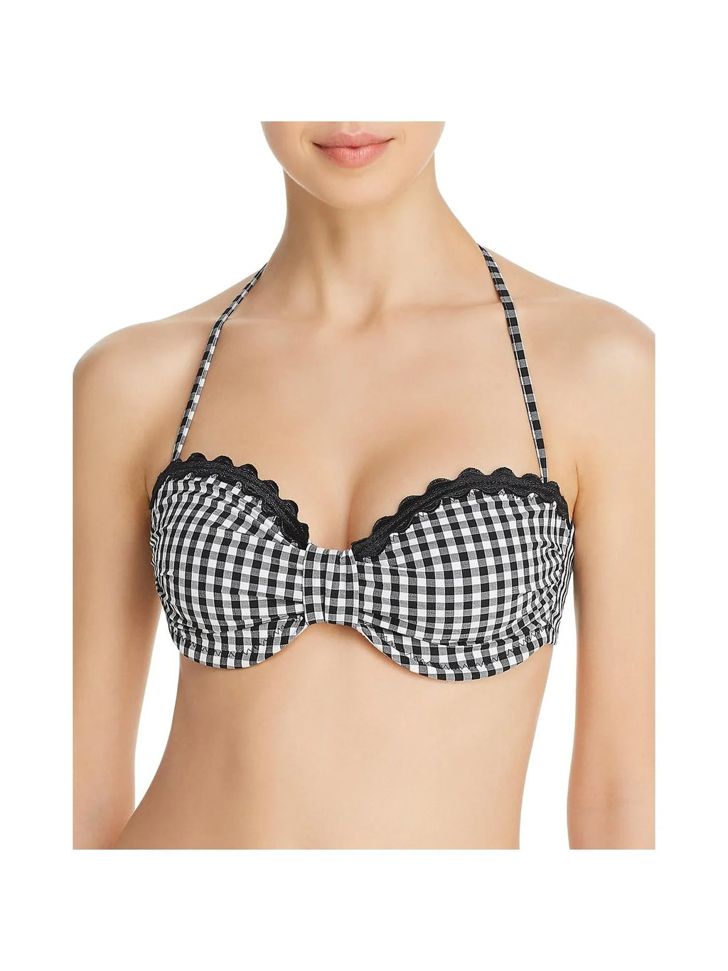 Shoshanna Womens Checkered Bandaeu Swim Top Separates B/W A