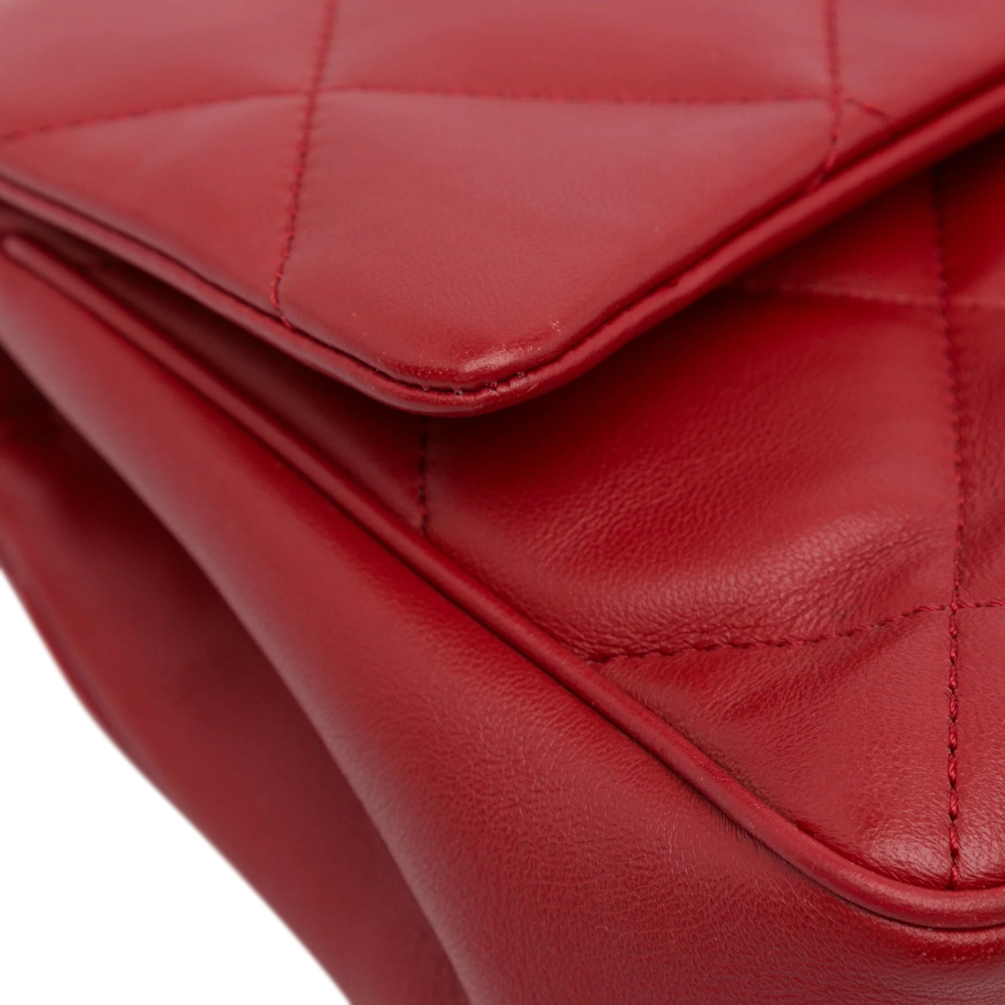 Previously Owned Authenticated Chanel Small Easy Carry Flap Bag Lambskin Leather Red Satchel Unisex (Good)