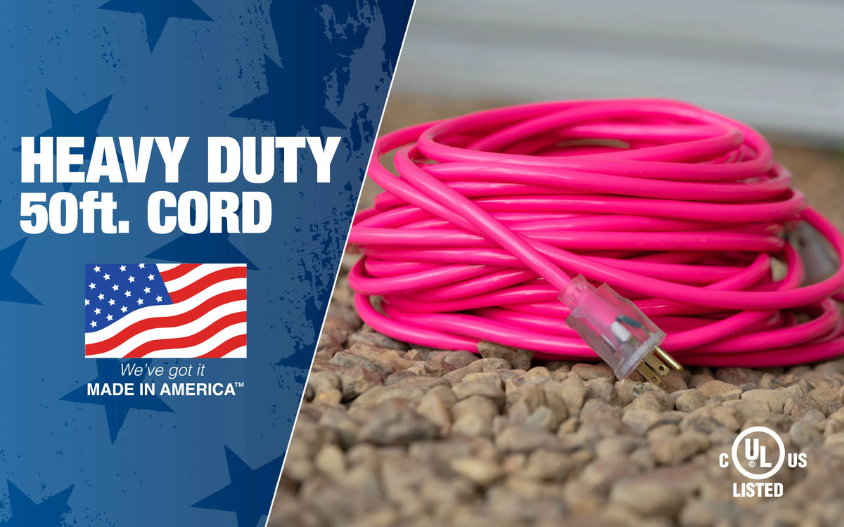 Coleman Cable Southwire 2578SW000A 12/3 50' Neon Pink All Purpose Extension Cord