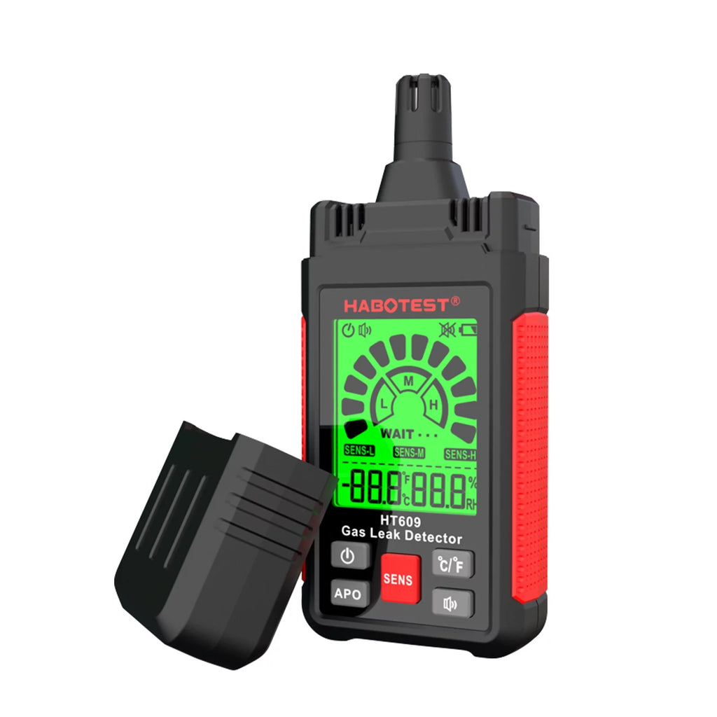 HABOTEST HT609 Gas Leak Detector Combustible Gas Detector with LCD Display Audible and Visual Alarm Ambient Temperature and Humidity Methane Natural Gas Hydrogen Detector