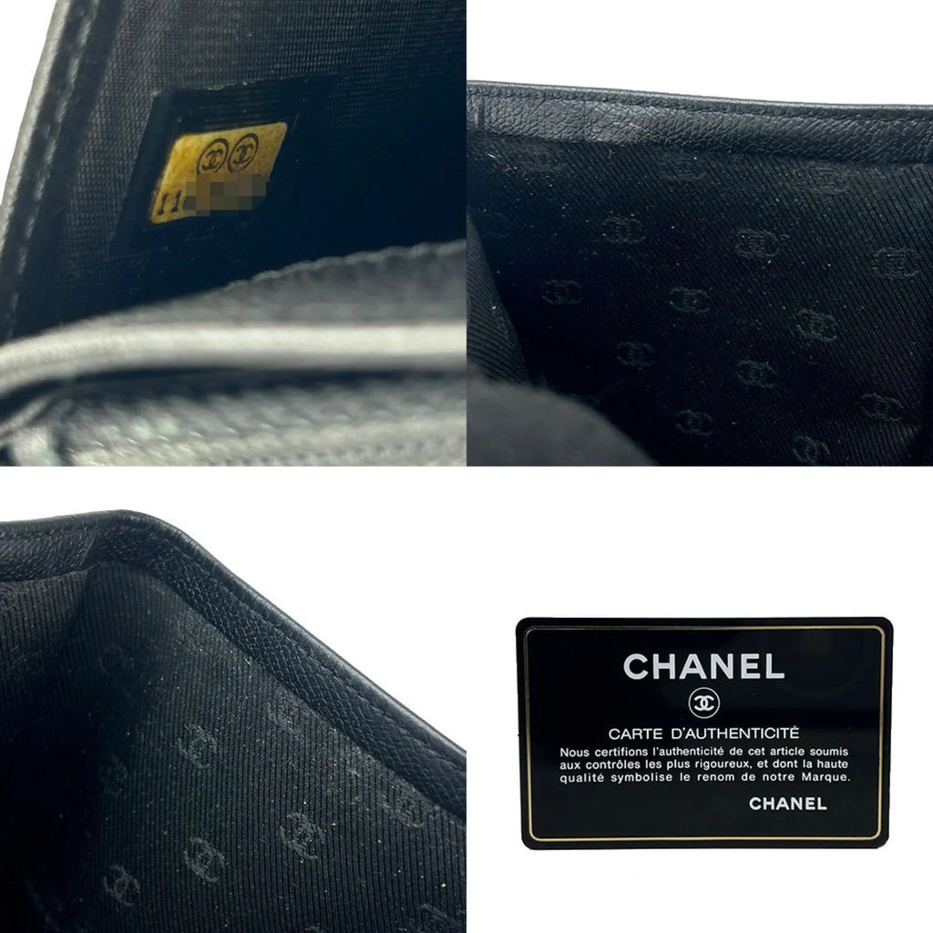 Secondhand CHANEL bifold long wallet A20904 1 Coco button black leather accessories ladies coco (Good)