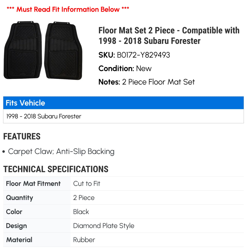 Floor Mat Set 2 Piece - Compatible with 1998 - 2018 Subaru Forester 1999 2000 2001 2002 2003 2004 2005 2006 2007 2008 2009 2010 2011 2012 2013 2014 2015 2016 2017