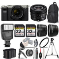 Sony a7C Mirrorless Camera (Silver) with 28-60mm Lens+24mm f/2.8 G Lens +Flash +64GB-  Kit