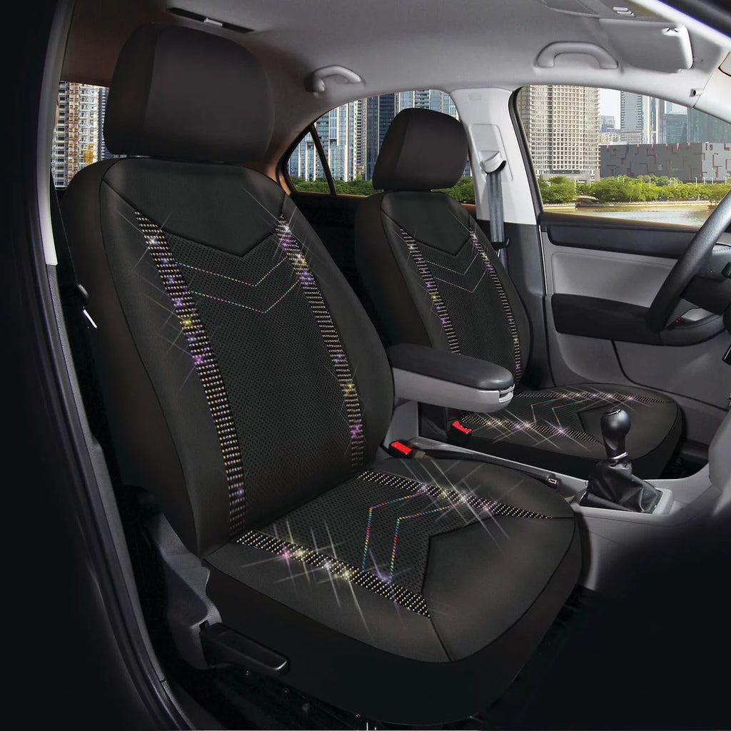 Auto Drive Universal Fit Rainbow Crystal Faux Leather Car Seat Cover, Set of 2, Fit for Cars, SUVs, MPVs