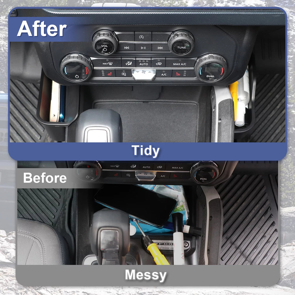 MFC Gear Shifter Storage Box Side Pocket Compatible with for 2021 2022 Ford Bronco Accessories 2/4D