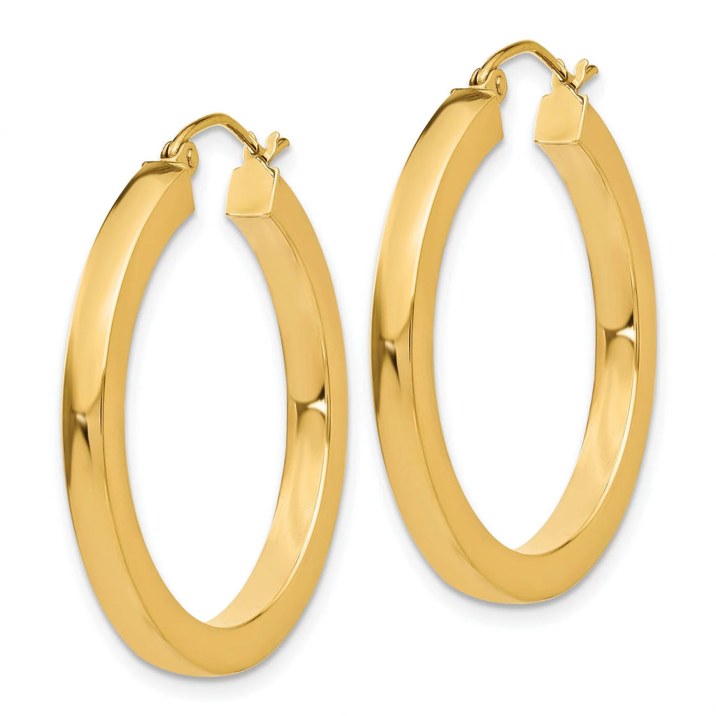 3mm Square Tube Hoop Earrings in Real 14k Yellow Gold