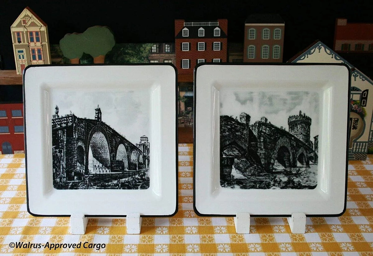 Ceramic Italian Bridge 2 Salad Cocktail Plates by Brunelli Charming Old World Touch 8" Square New