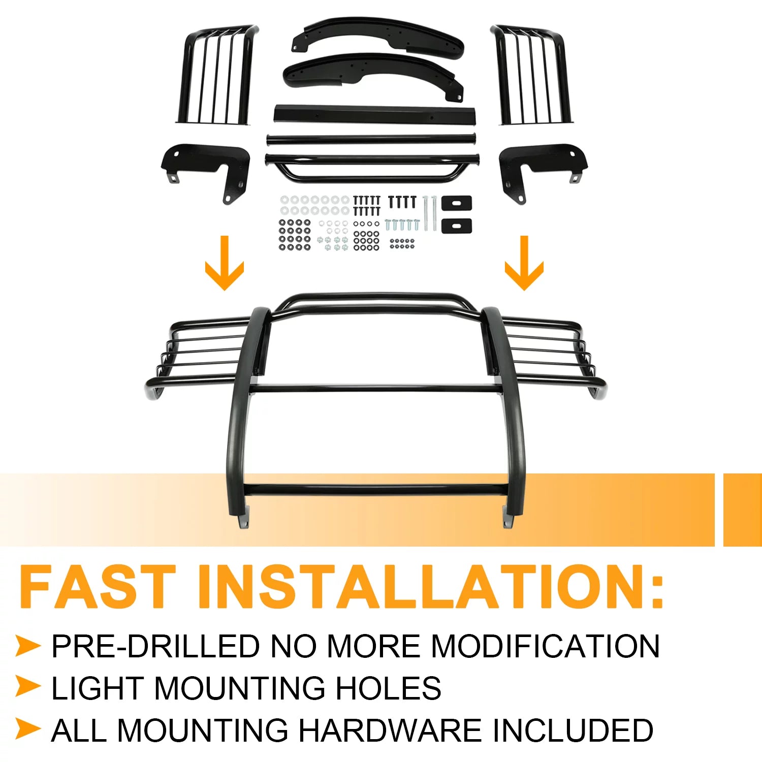 HECASA Front Grille Brush Guard Grill for Ford Ranger Mazda B4000 Pickup Truck 2001 02 03 04 05 06 07 08 09 10 11 2012 Powder Coated Black Alloy