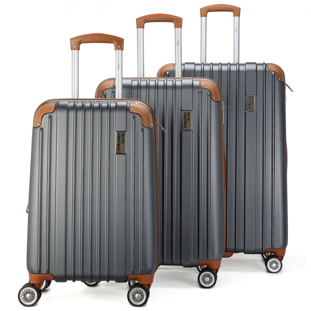 Miami CarryOn Collins 3 Piece Expandable Retro Spinner Luggage Set (Grey)