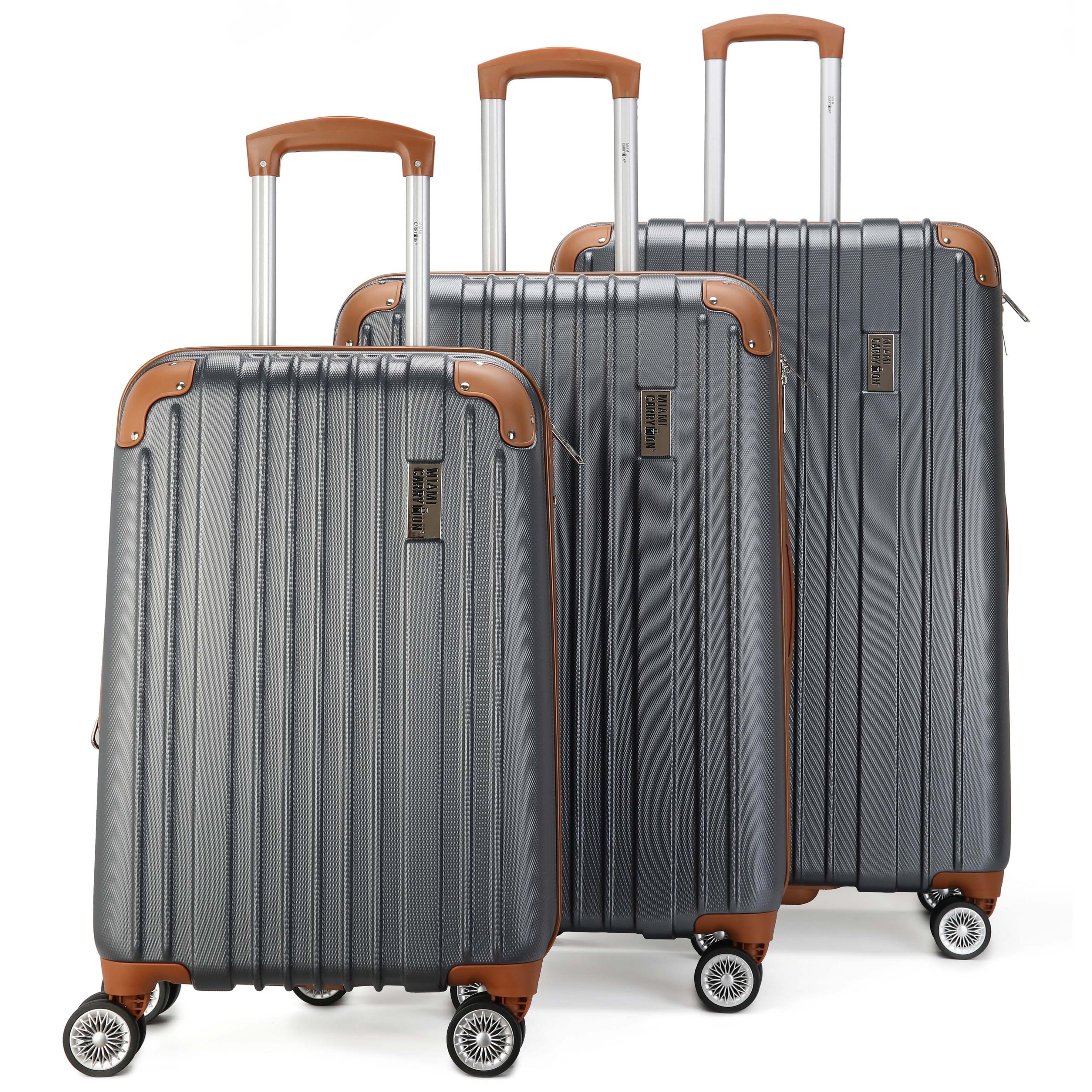 Miami CarryOn Collins 3 Piece Expandable Retro Spinner Luggage Set (Grey)