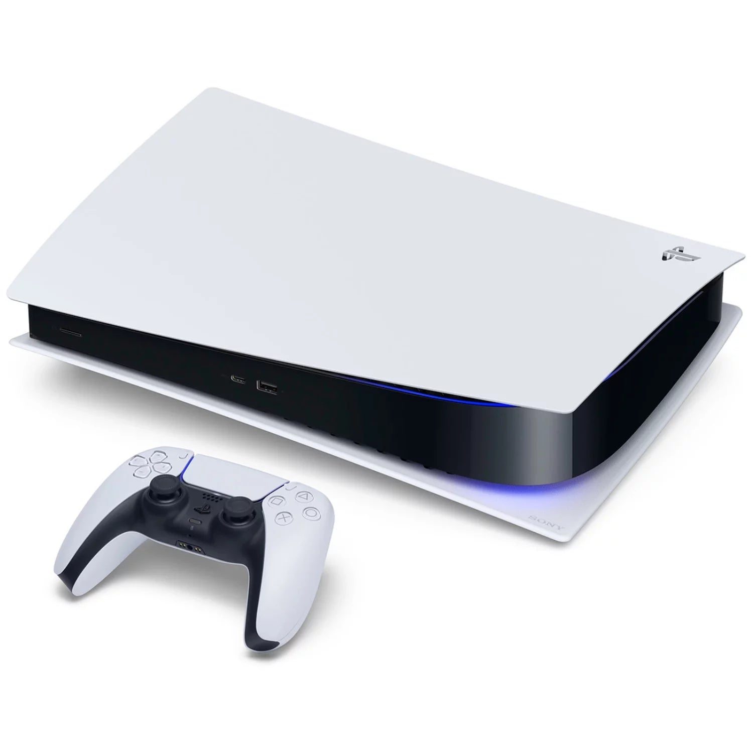 Sony Playstation 5 Digital Edition Console with Extra Blue Controller and DualSense Charging Station Bundle with Cleaning Cloth