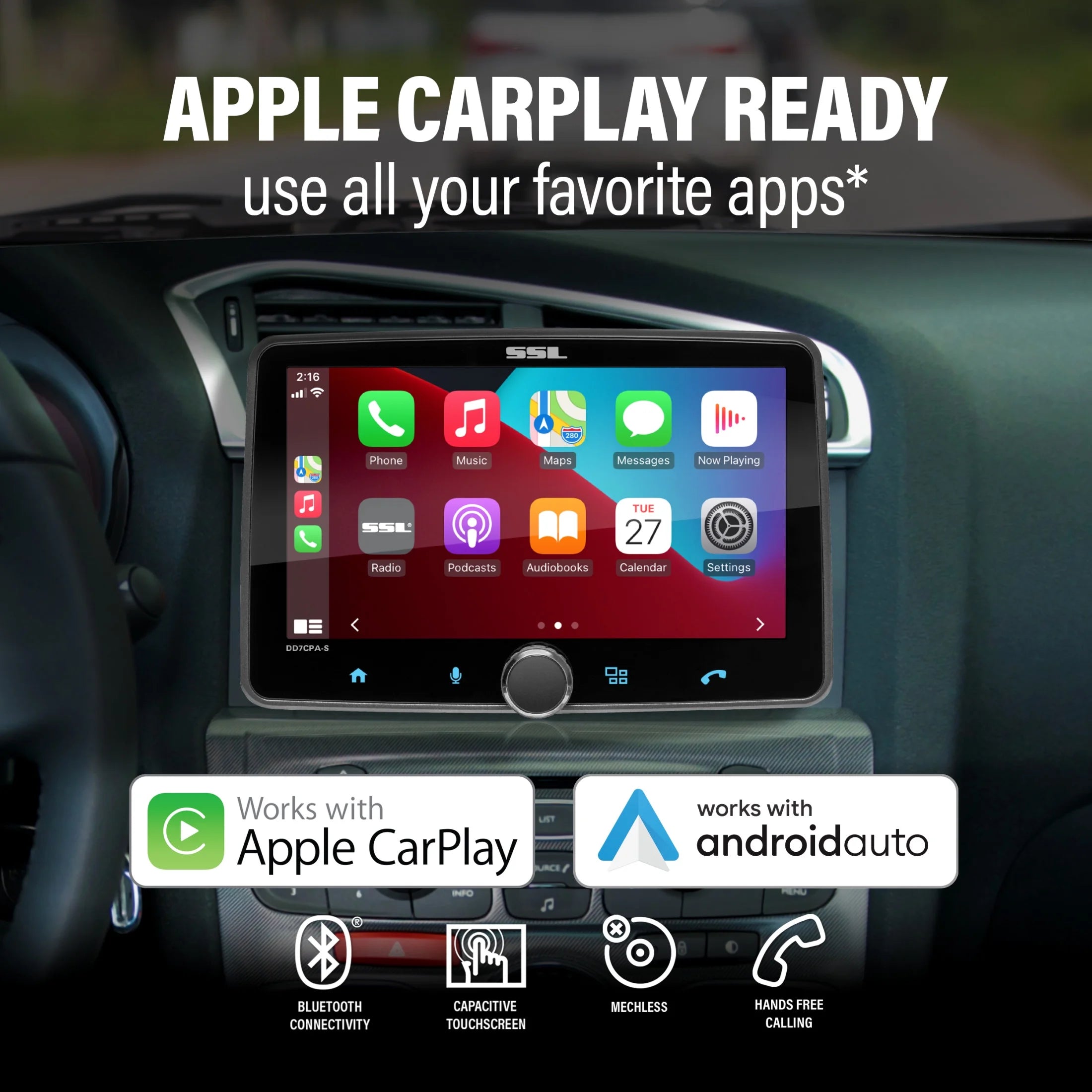 Sound Storm Laboratories DD7CPA-CS Car Audio Stereo – Apple CarPlay, Android Auto, Single Din, 7 Inch Touchscreen, Bluetooth, No CD DVD Player, AM/FM Radio Receiver, Backup Camera