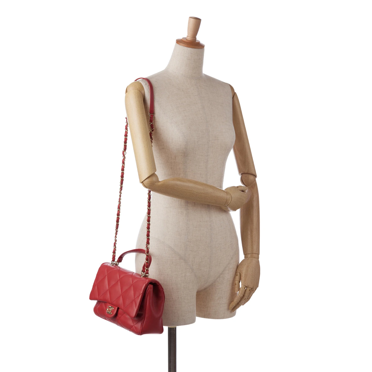 Previously Owned Authenticated Chanel Small Easy Carry Flap Bag Lambskin Leather Red Satchel Unisex (Good)