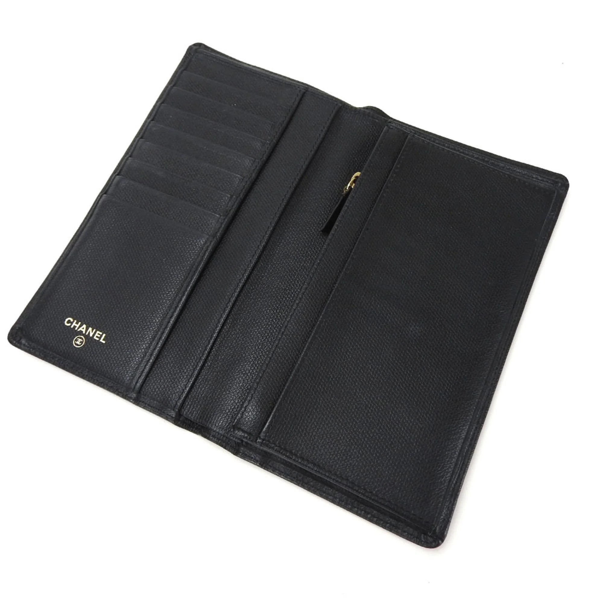 Secondhand CHANEL bifold long wallet A20904 1 Coco button black leather accessories ladies coco (Good)