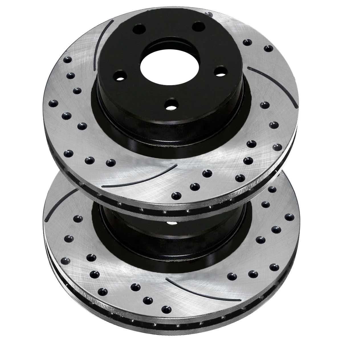 AutoShack Front Drilled Slotted Brake Rotors Black Pair of 2 Driver and Passenger Side Replacement for Jeep Patriot Compass Dodge Avenger Caliber Mitsubishi Outlander Sport Chrysler 200 FWD PR63040LR