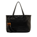 Secondhand Authenticated Gucci Bamboo Tassel Tote Calf Leather Black Tote Bag Unisex (Good)