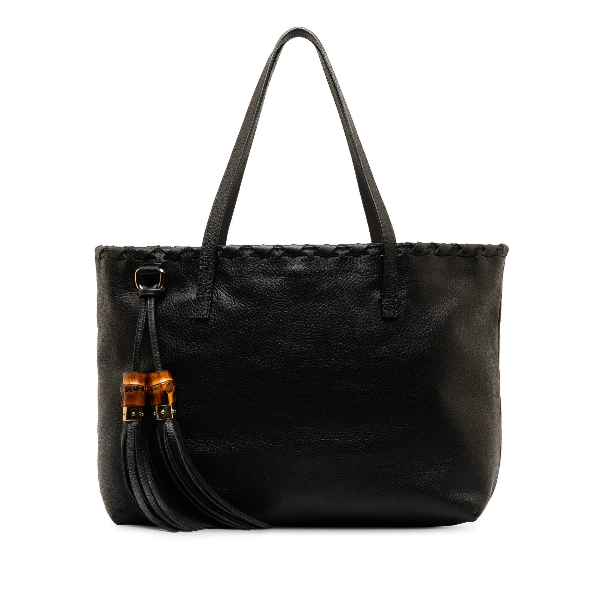 Secondhand Authenticated Gucci Bamboo Tassel Tote Calf Leather Black Tote Bag Unisex (Good)