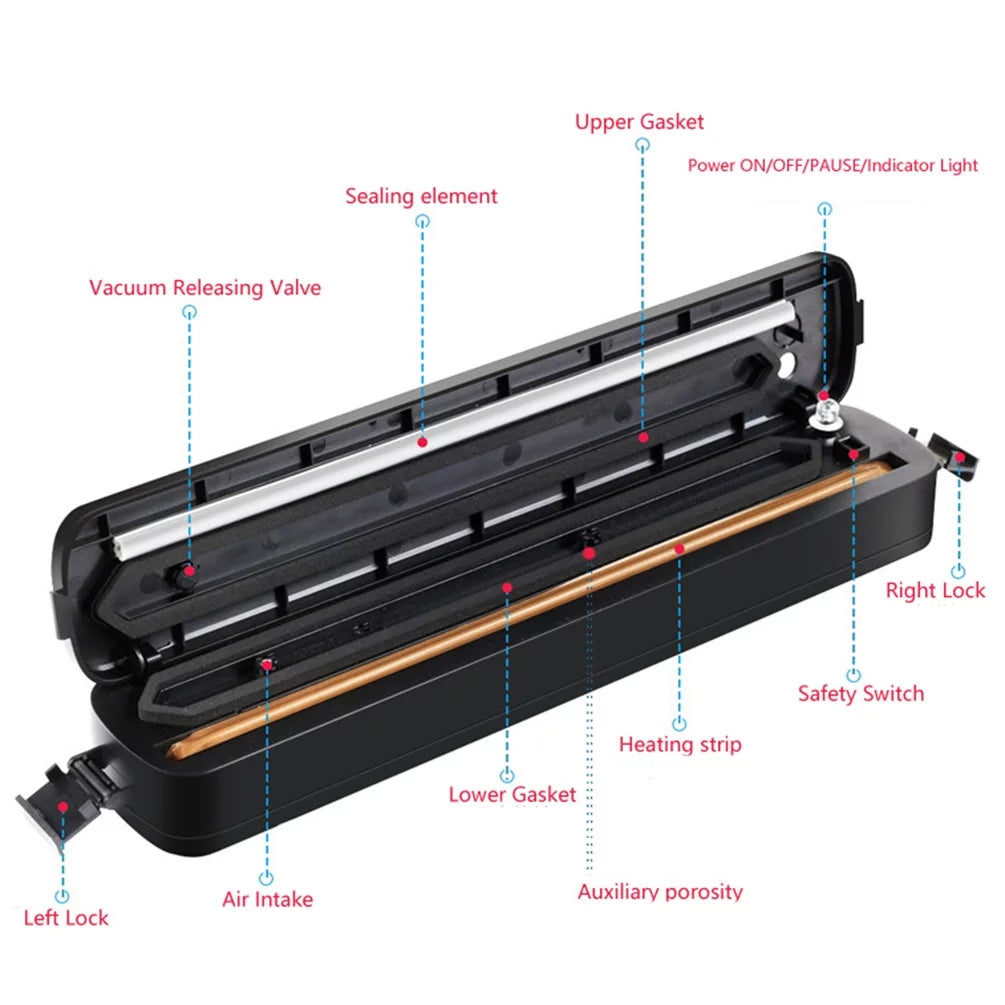 Vacuum Sealer Machine -Fitbest Household Automatic Vacuum Air Sealing System for Food Preservation with 15 Sealer Bags, Black