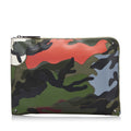 Used Authenticated Valentino Camouflage and Leather Clutch Bag Canvas Fabric Green WristletBag Unisex (Good)