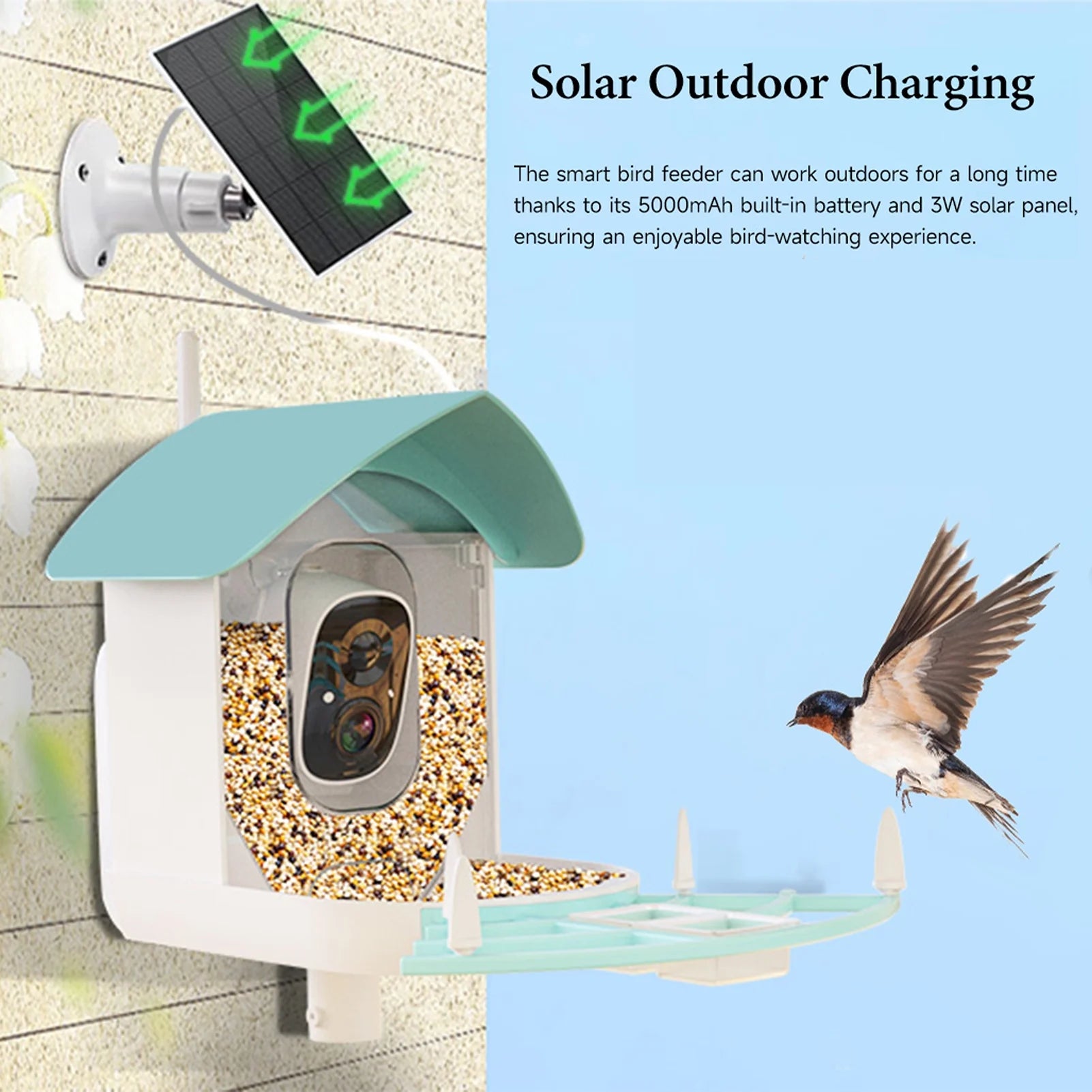 Bird Feeder with Camera, 1080HD Smart Bird Feeder with PIR Motion Detection AI Intelligent Recognition for Bird Watching, with Squirrel Deterrent for Bird Lover