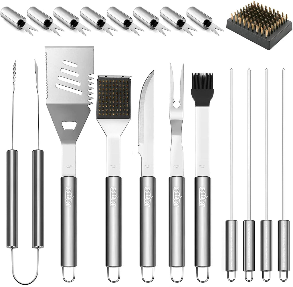 BBQ Grill Utensil Tools Set Reinforced BBQ Tongs 19-Piece Corrosion-free-Alloy Barbecue Grilling Accessories with Aluminum Storage Case -Complete Outdoor Grill Kit for Dad, Birthday Gift for Man