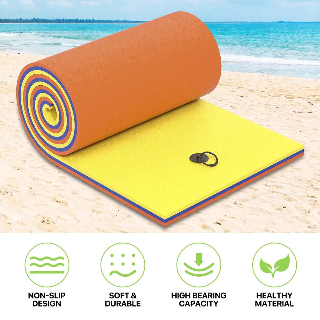 Magshion 9' x 3' Water Floating Mat, 3-Layer Tear-Resistant XPE Foam Water Floating Pad Lily Pad for Pool Lake River Ocean Outdoor Water Activities, Yellow