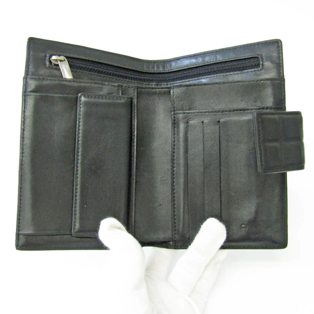 Used Chanel Chocolate Bar For Her Leather Middle Wallet (bi-fold) Black (Good)