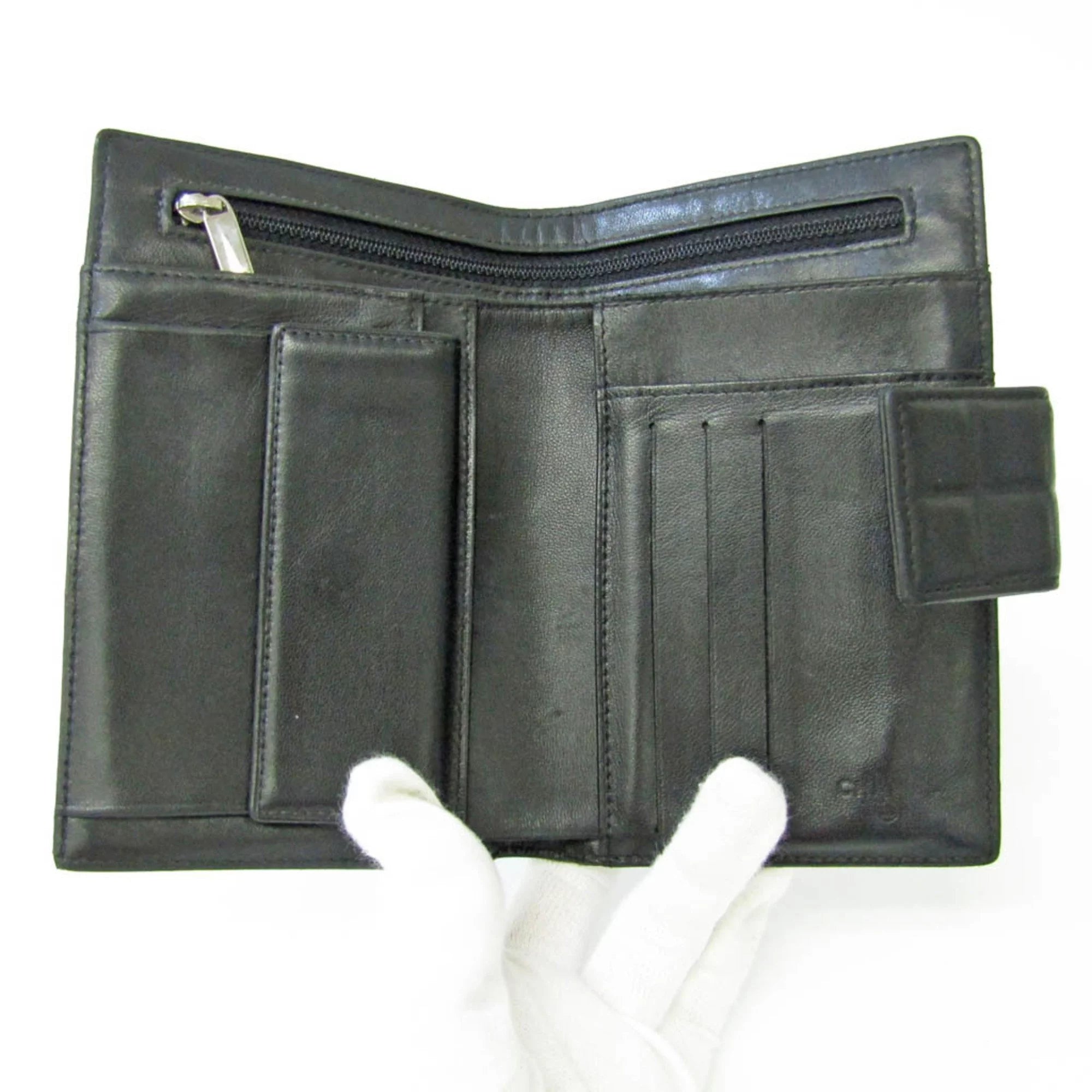 Used Chanel Chocolate Bar For Her Leather Middle Wallet (bi-fold) Black (Good)