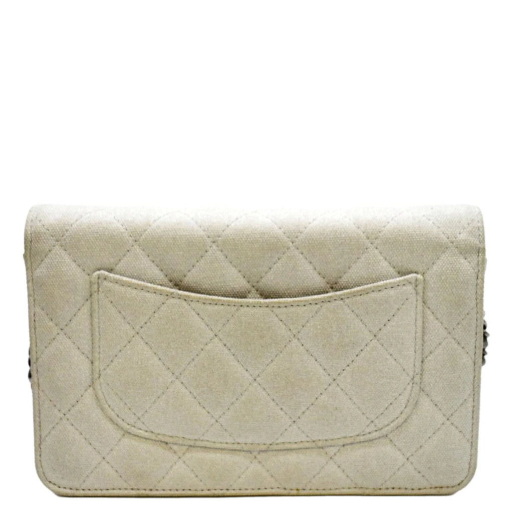 Previously Owned CHANEL Classic 2.55 Reissue Space Charm Quilted Canvas WOC Crossbody Bag Light Grey