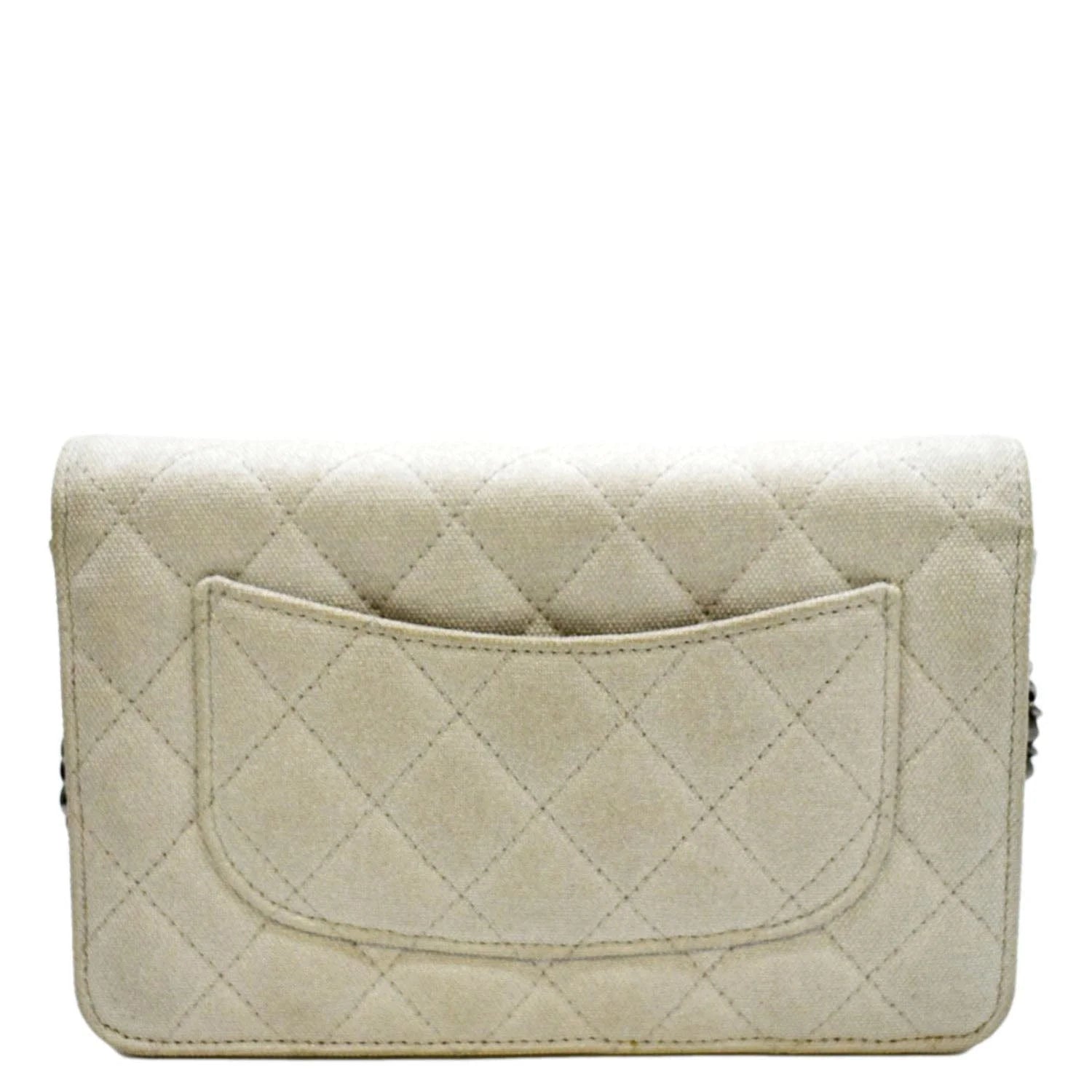 Previously Owned CHANEL Classic 2.55 Reissue Space Charm Quilted Canvas WOC Crossbody Bag Light Grey