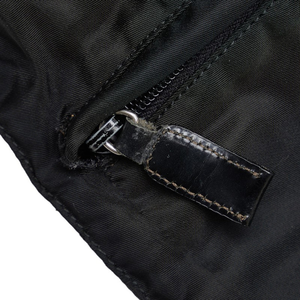 Previously Owned Prada Triangle Plate Shoulder Bag Black Nylon Leather Female PRADA (Fair)