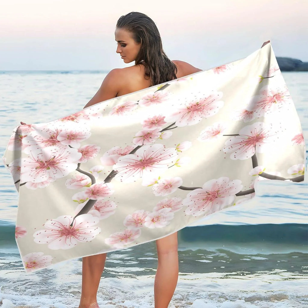Bestwell Japanese Flowering Cherry Beach Towel - Lightweight Compact Oversized Travel Towels - Super Absorbent Quick Dry Towel for Swimming Camping Holiday（9）