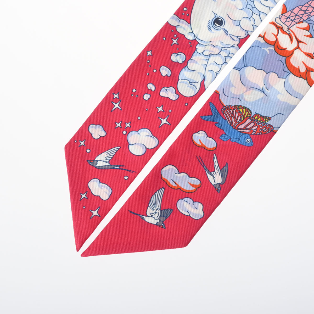 Used HERMES Twilly SUR MON NUAGE Pink/Multicolor 063900S For Her 100% Silk Scarf Muffler (Good)