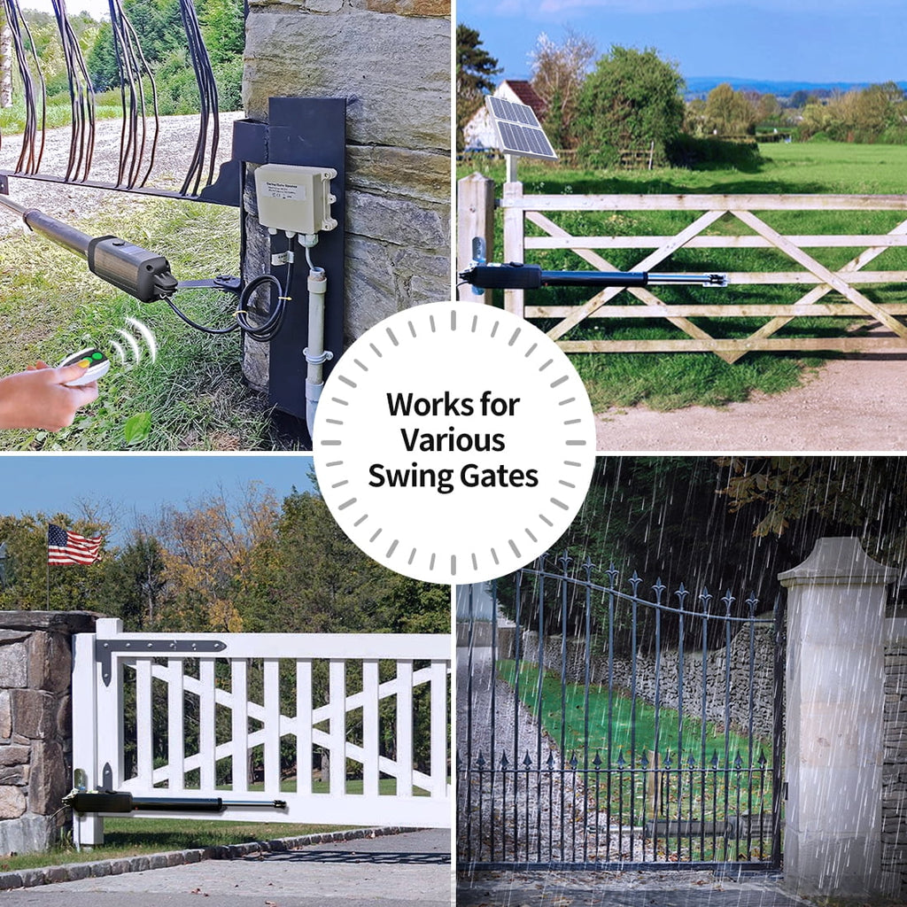 TOPENS A5S Automatic Gate Opener for Medium Duty Single Swing Gates Up to 16ft, Single Swing Gate Operator Battery Powered with Remote Control Kit Gate Motor Solar Compatible