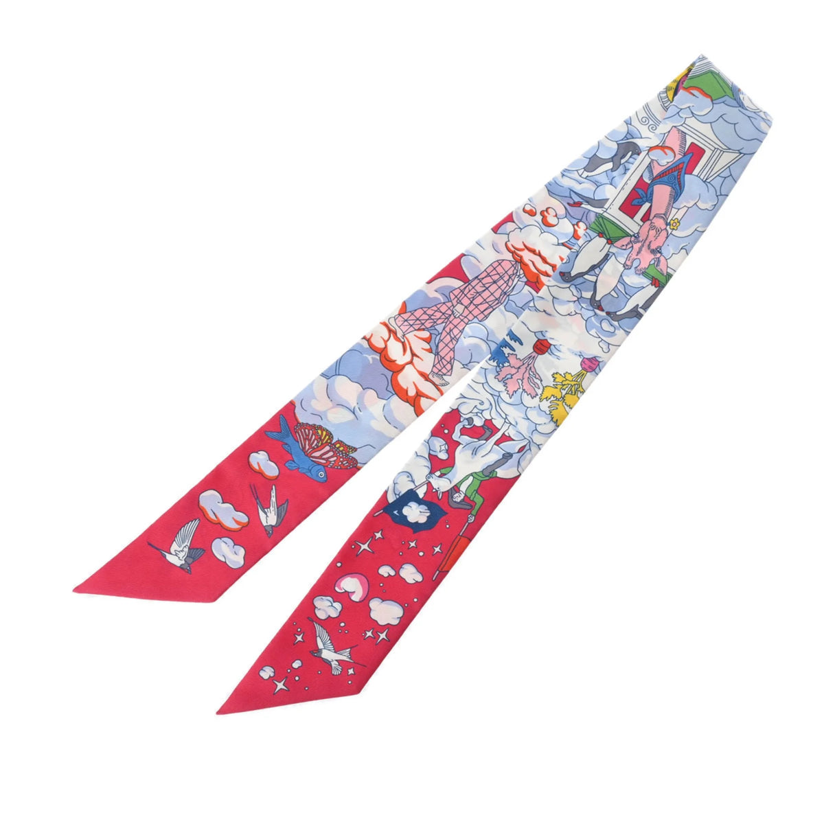 Used HERMES Twilly SUR MON NUAGE Pink/Multicolor 063900S For Her 100% Silk Scarf Muffler (Good)