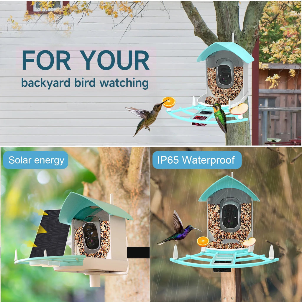 Bird Feeder with Camera, 1080HD Smart Bird Feeder with PIR Motion Detection AI Intelligent Recognition for Bird Watching, with Squirrel Deterrent for Bird Lover