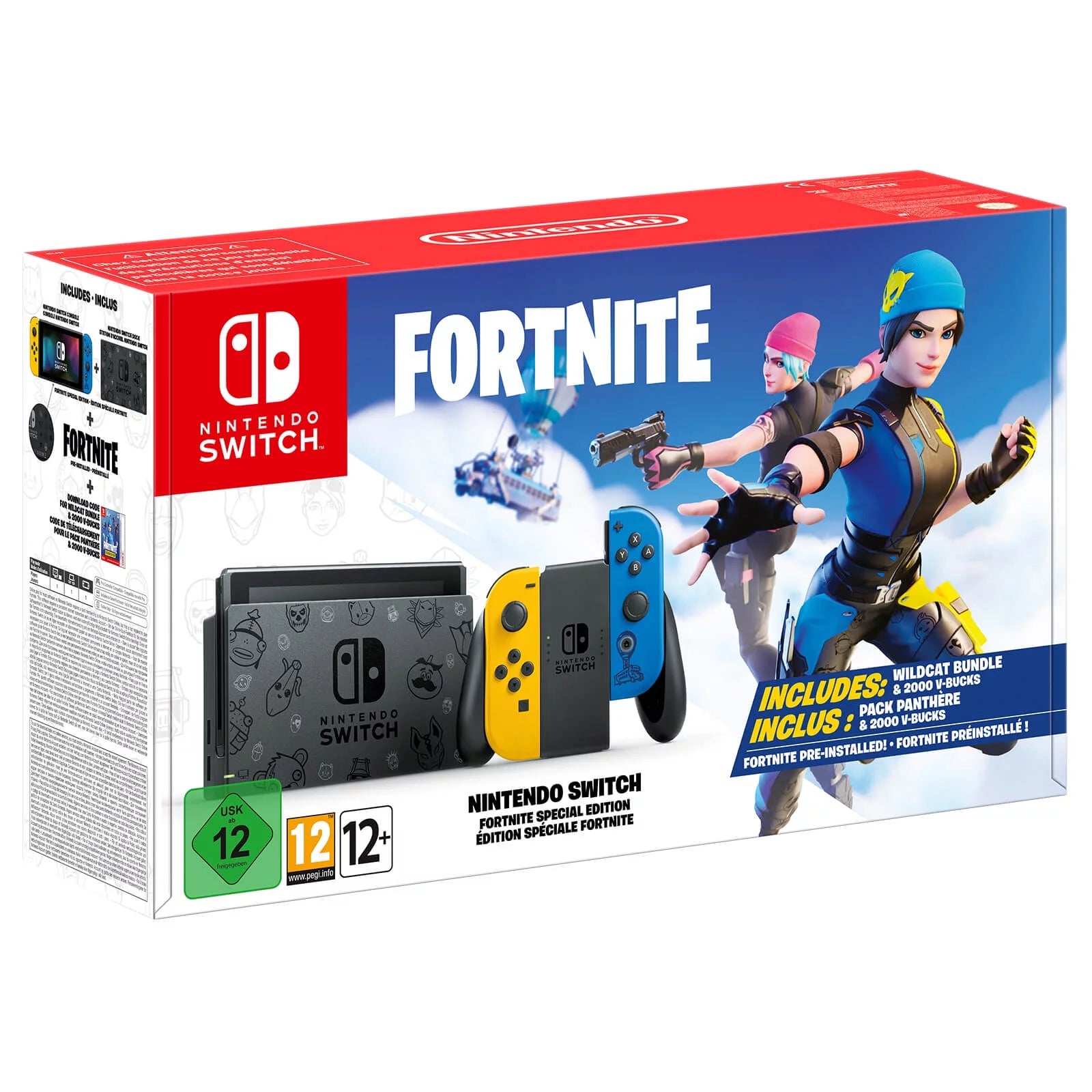 Nintendo Switch Fortnite Wildcat Edition and Game Bundle: Limited Console Set, Pre-Installed Fortnite, Epic Wildcat Outfits, 2000 V-Bucks, Pokemon Shield, Mytrix Tempered Glass Screen Protector