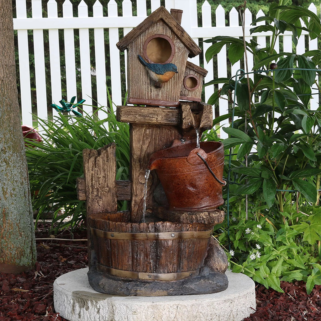 Sunnydaze Bluebird House and Buckets Outdoor Fountain - 26"