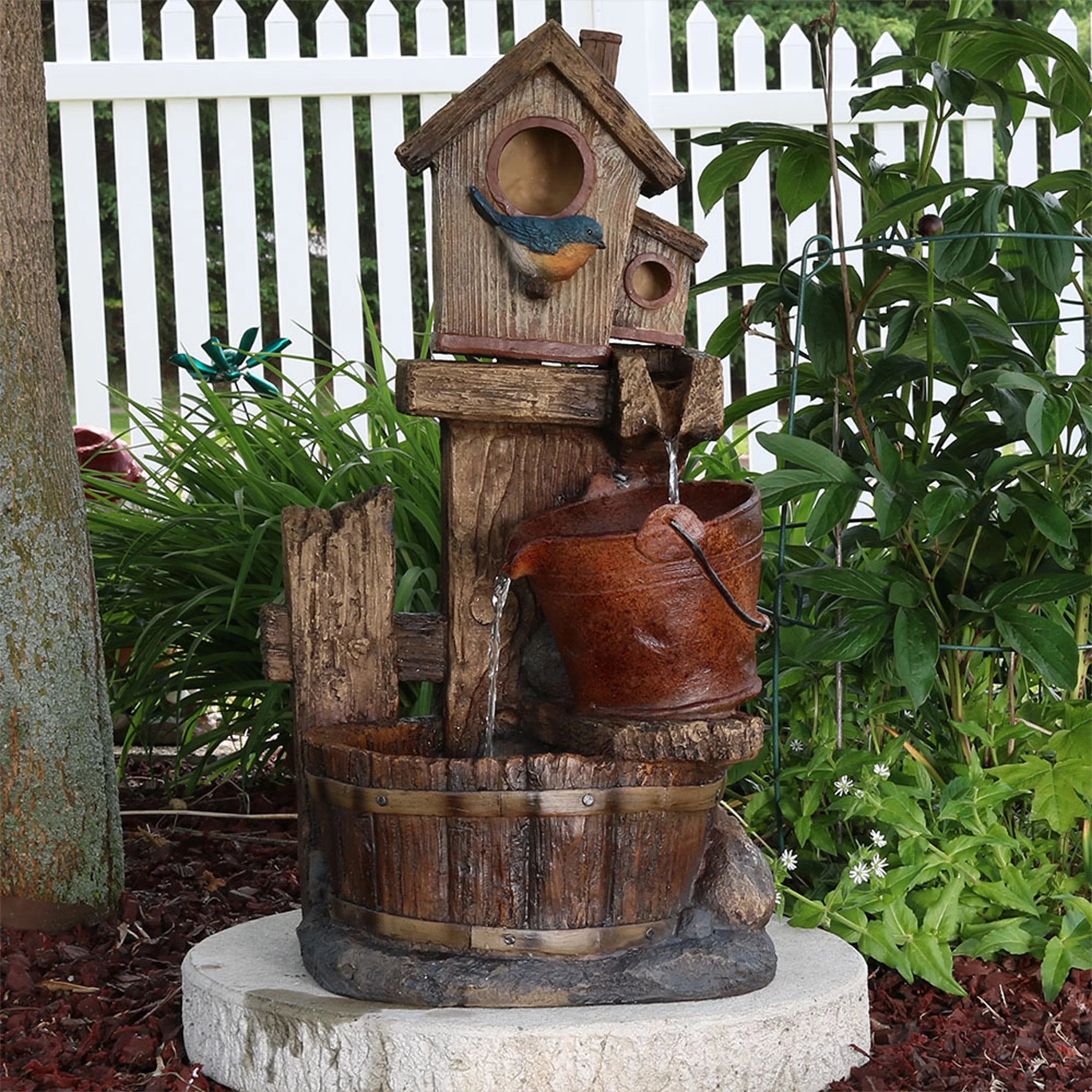 Sunnydaze Bluebird House and Buckets Outdoor Fountain - 26"