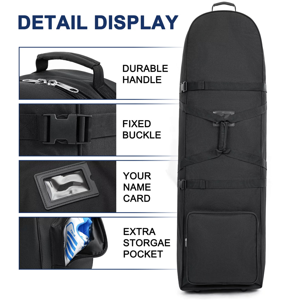 Wossspt Soft Golf Travel Bags with Stabilizing Straps, Upgraded Rubber Wheels, Heavy Duty 900D Polyester Oxford Wear Resistant，Extra Storage Pocket