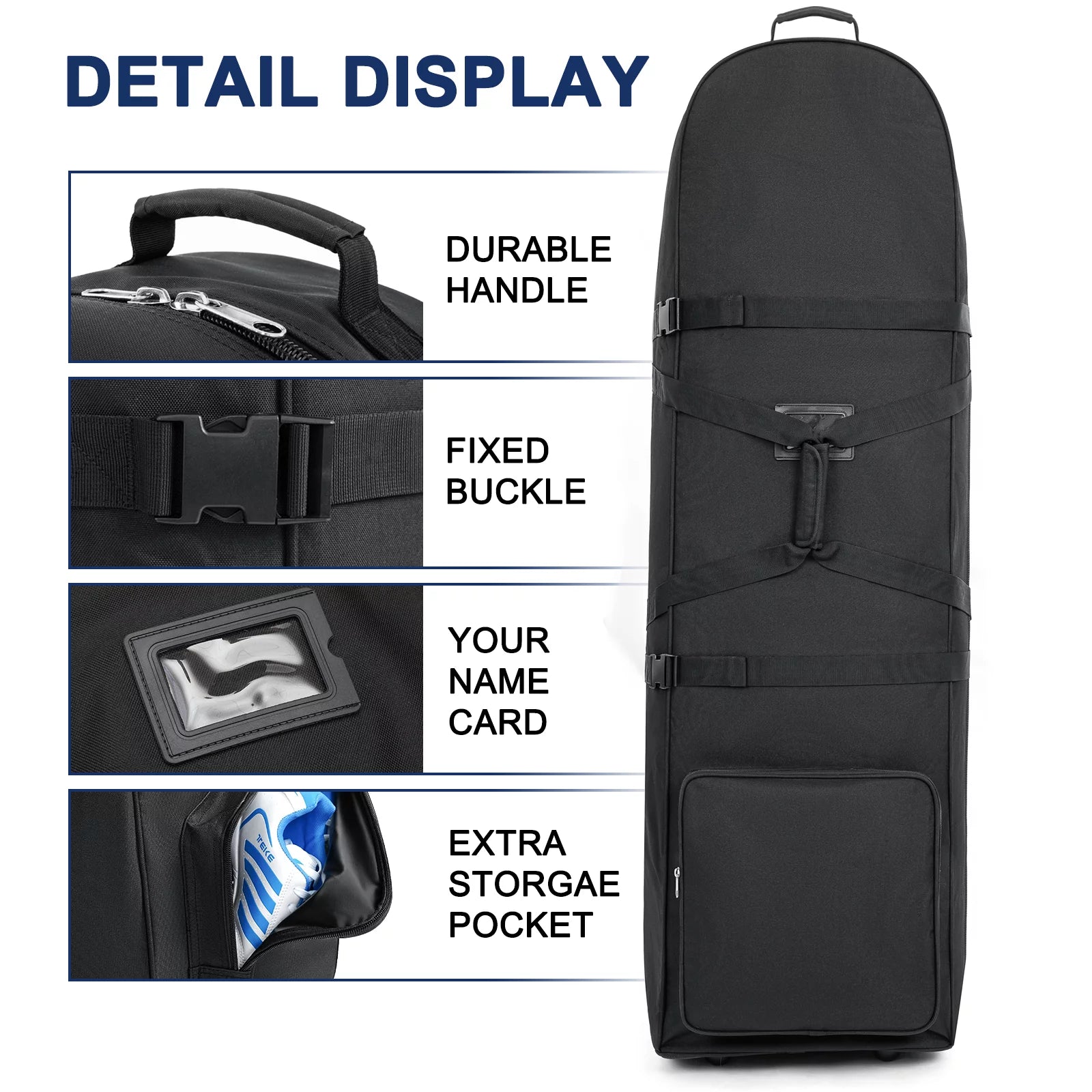 Wossspt Soft Golf Travel Bags with Stabilizing Straps, Upgraded Rubber Wheels, Heavy Duty 900D Polyester Oxford Wear Resistant，Extra Storage Pocket