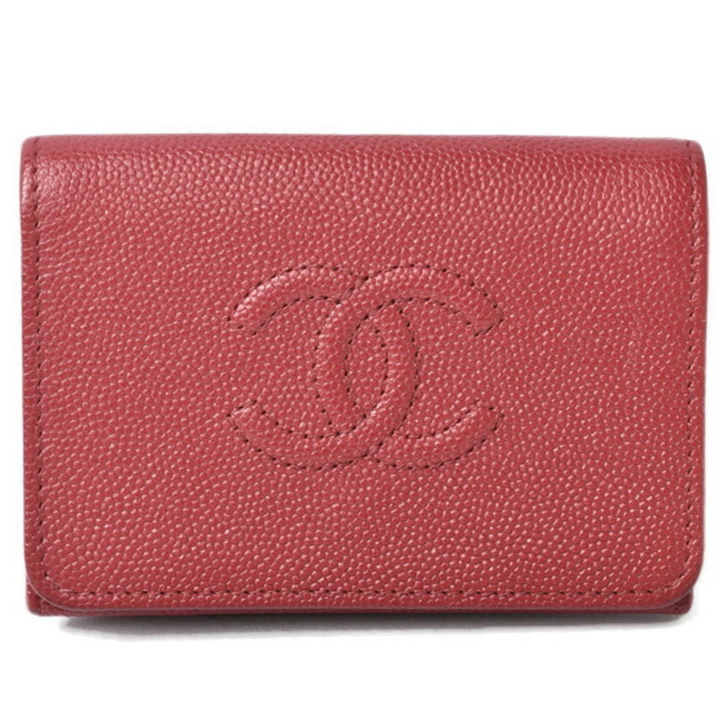 Secondhand Chanel wallet CHANEL here mark caviar skin dark red (Like New)